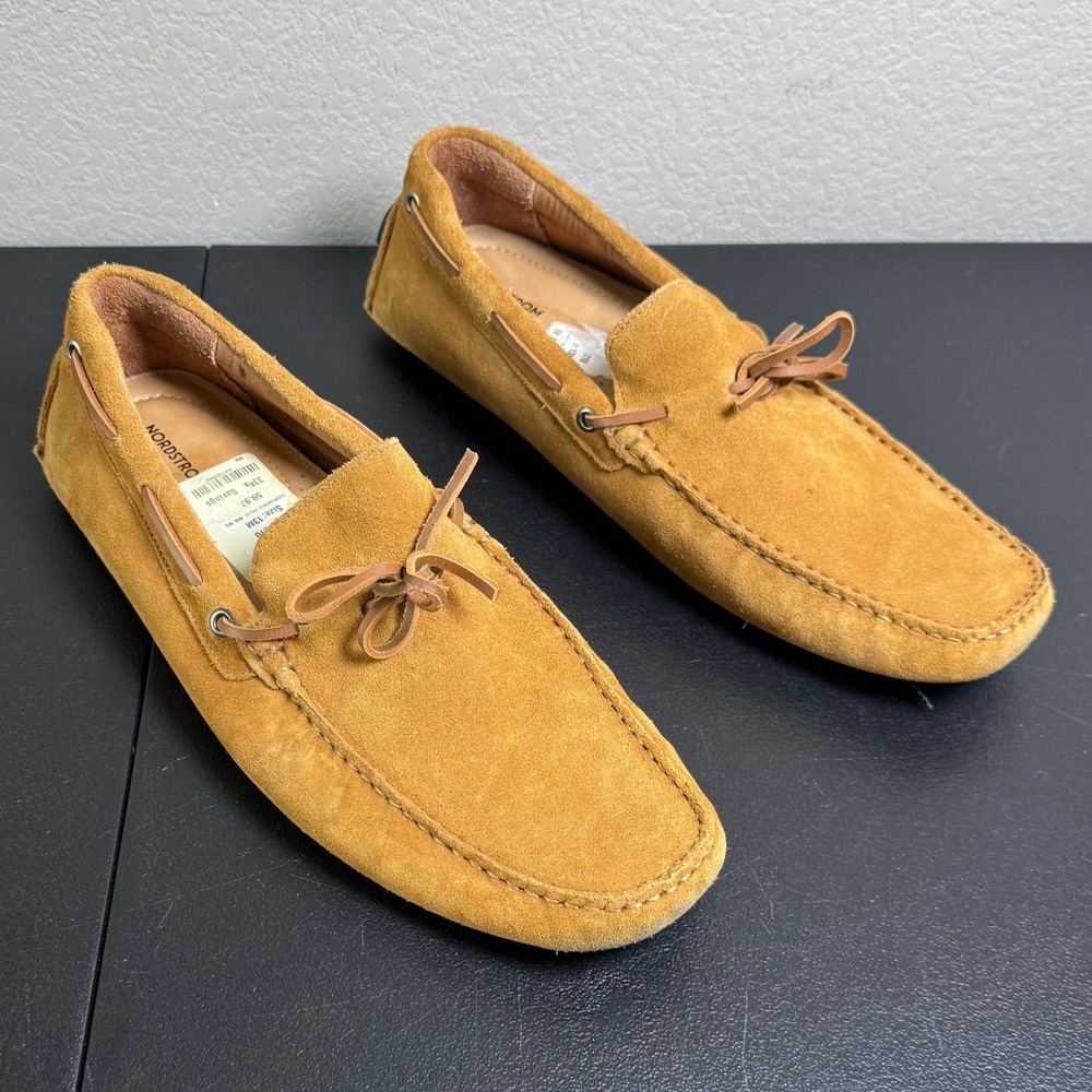 Nordstrom Mens Tan Suede Driving Loafers Moc Toe M22421 Size 13M Brazil